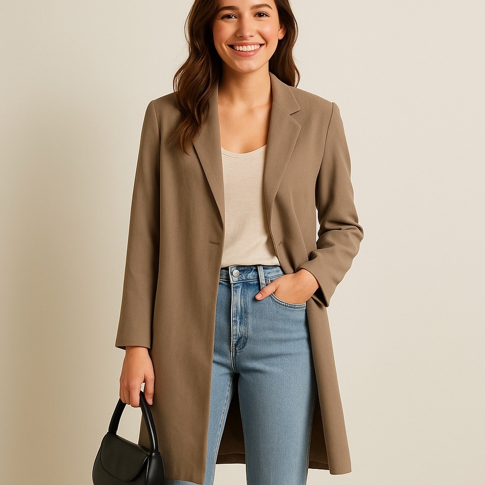 Revamped Outerwear Tan Long Winter Overcoat Sz L NWOT